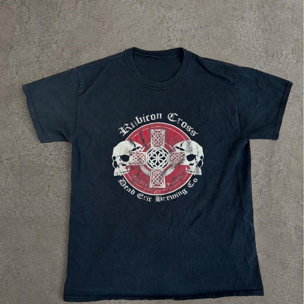 Vintage Rubicon Cross Dead Eric Brewing Co Skulls Tee Shirt Black Y2K Mens